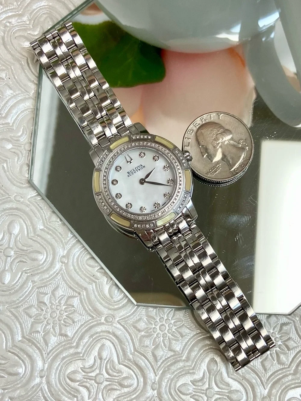 Bulova Accutron Pemberton Swiss Made Diamond Accented Bezel Dial Stainless Watch